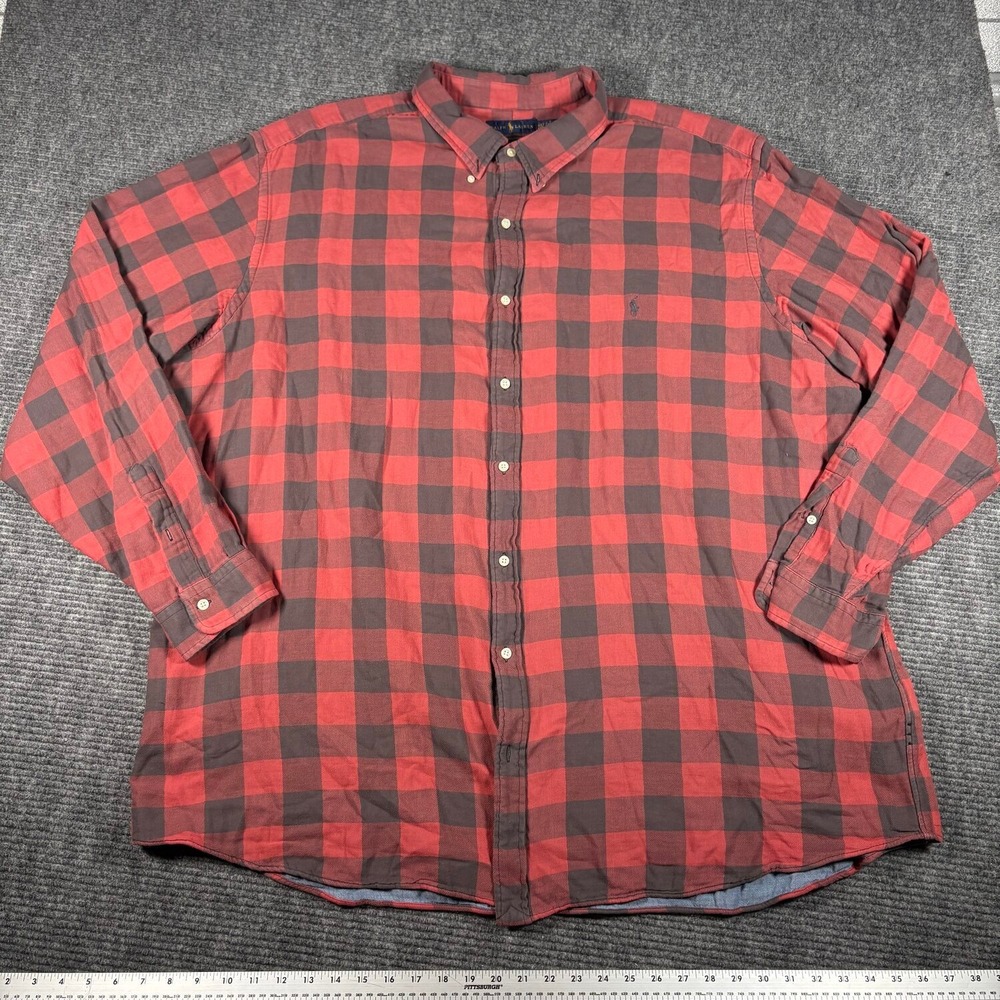 Ralph Lauren Button Up Shirt Mens 4XLT Red Plaid Excellent RL Untucked Fit Baggy